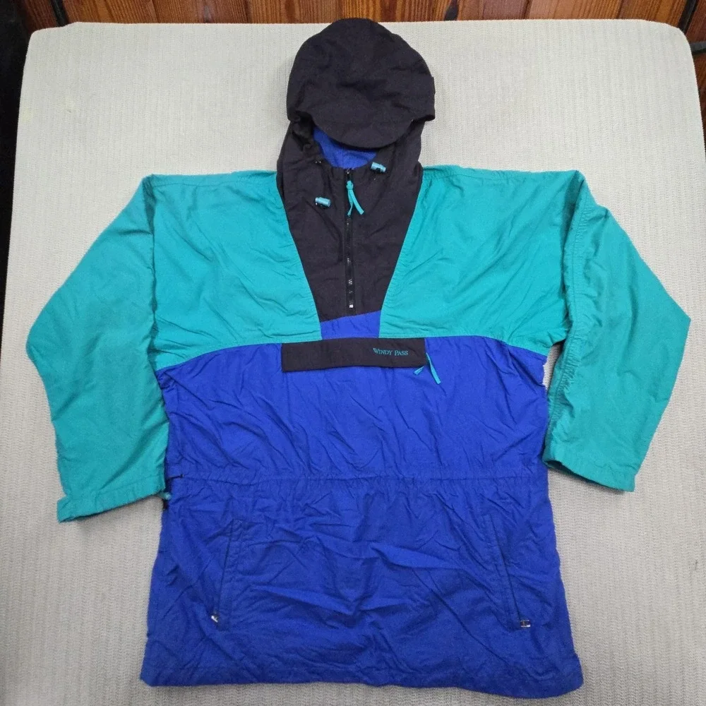 Vintage‎ The North Face Windbreaker Jacket Mens XL Blue Windy Pass Hooded USA